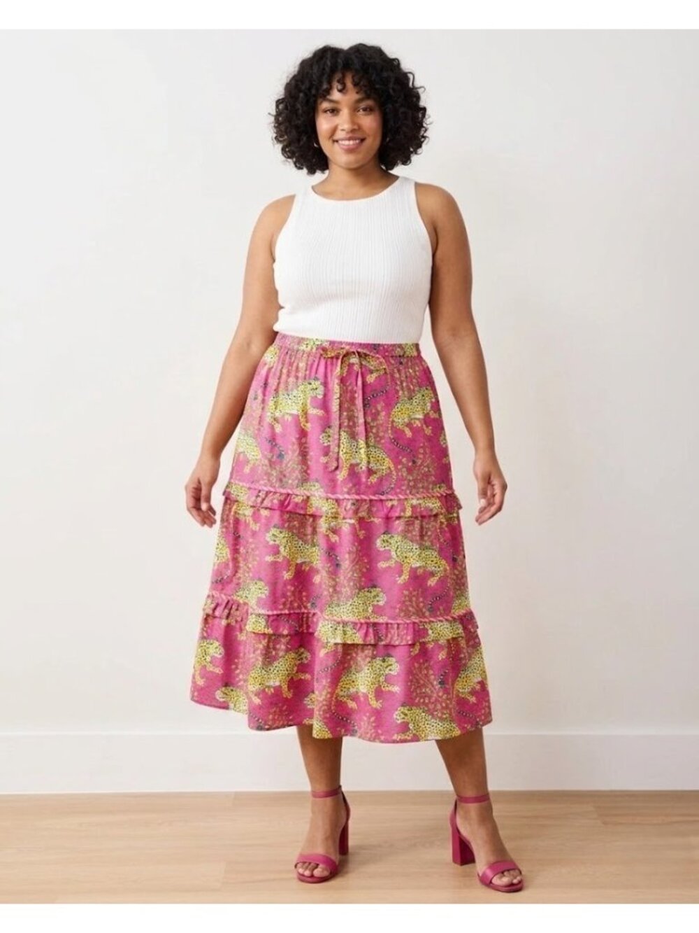 NWT Printfresh Now or Later Skirt in Bagheera Pink Leopard Cotton Midi 1X